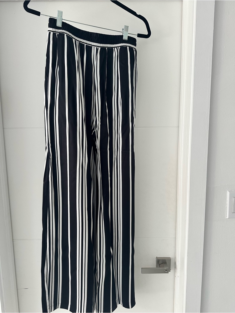 L'AGENCE Black and White Vertical Stripe Straight Leg Pants